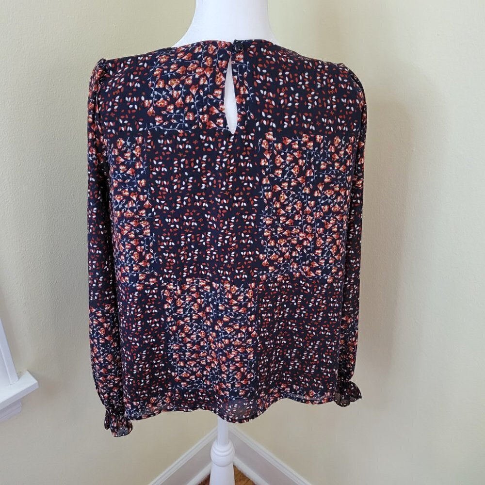 Skies Are Blue Long Sleeve Blouse Navy Floral V-Neck Top Womens Size XS - Picture 4 of 14
